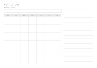 A monthly calendar template in a colorful and cute style. Note, diary, planner, calendar design template.