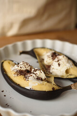 bananas with ice cream and chocolate