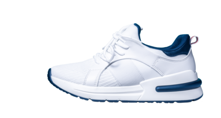 Sneakers isolated on transparent background. Modern sports urban casual shoe cutout, side view