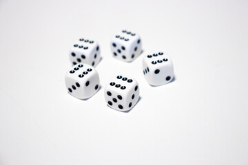 5 dice all landed on 6 close up shot