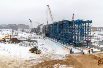 Construction site construction of a surface metro station