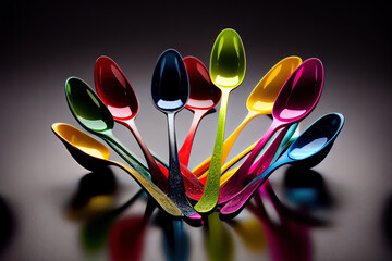 Different colored plastic spoons. Generative Ai