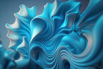 Light blue fluid twisted wavy glass morphism in motion colorful background. Generative AI