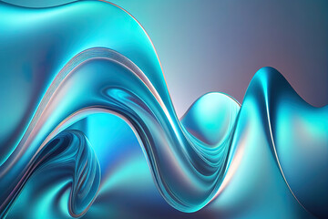 Holographic light blue twisted wave in motion background. Generative AI