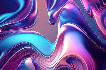 Abstract fluid iridescent holographic blue and pink gradient curved wave in motion colorful background. Generative AI
