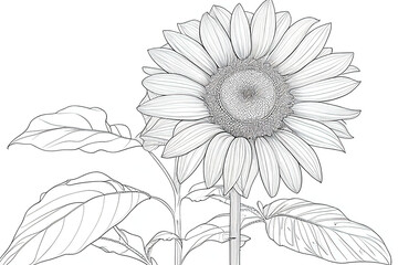 Monochrome coloring page depicting sunflower on white background. Generative AI