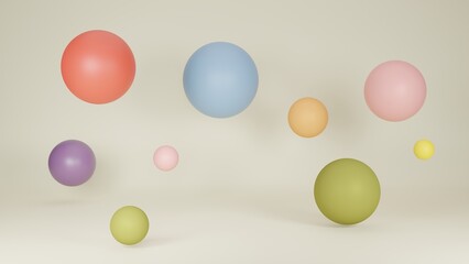 Abstract 3D Rendering background with colorful bouncing balls.