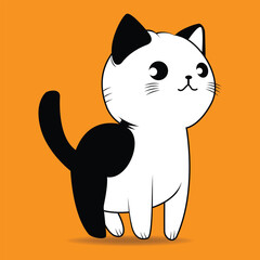 Cute Cat Vector Illustration. Cat cartoon character icon, vector, logo illustration isolated on orange background.