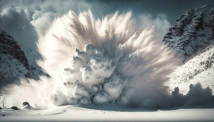 snow avalanche in the mountain. generative ai - obrazy, fototapety, plakaty