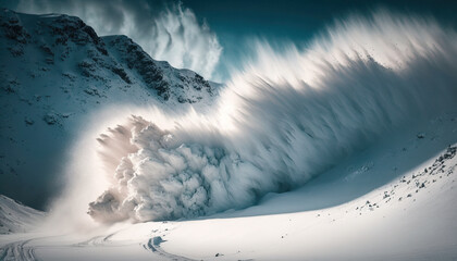 snow avalanche in the mountain. generative ai