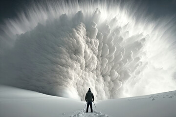 person caught by snow avalanche in the mountain. generative ai - obrazy, fototapety, plakaty