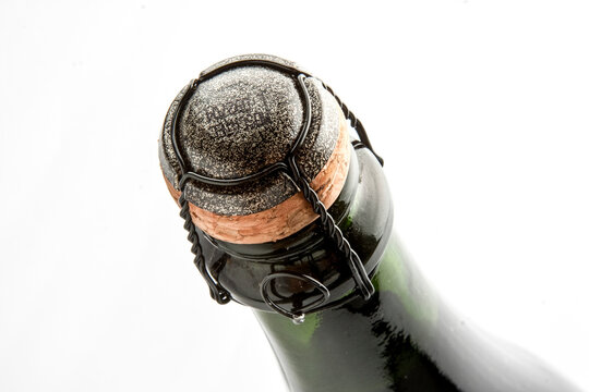 champagne bottle in snow
