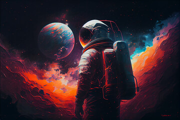 Obraz na płótnie Canvas Beautiful abstract illustrations astronaut travel alien planet background retro style 