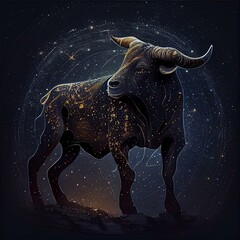zodiac sign Taurus, starry night, highly detailed, dark smooth background AI Generated