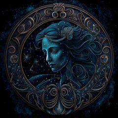 Zodiac sign Virgo, starry night, highly detailed, dark smooth background AI Generated