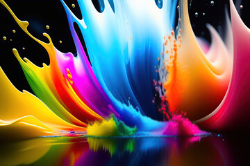 Ilustración generativa de IA de una explosión de color vibrante y enérgica, con múltiples capas de pintura salpicada en diferentes tonos.
