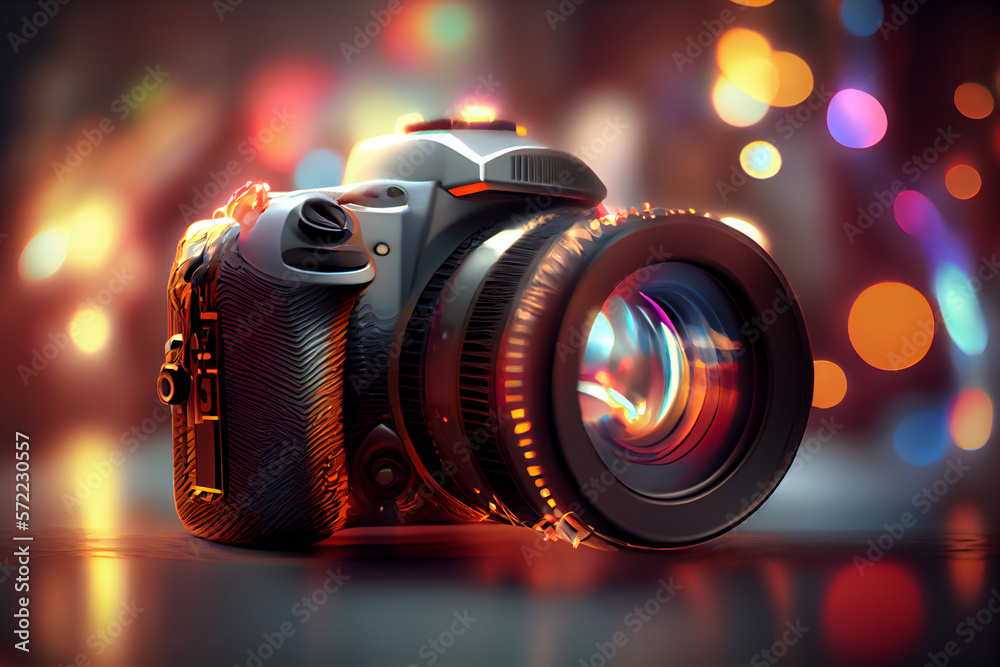 Poster beautiful abstract camera lens on a bright bokeh background