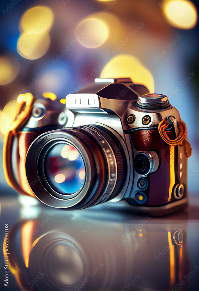 Poster Beautiful abstract camera lens on a bright bokeh background