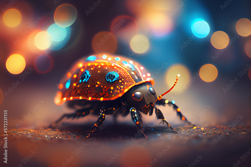 Poster Beautiful abstract bug on a bright bokeh background. 