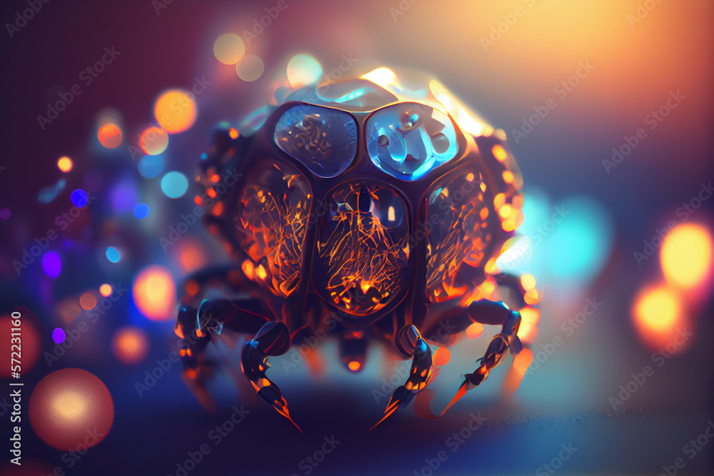 Poster Beautiful abstract bug on a bright bokeh background. 
