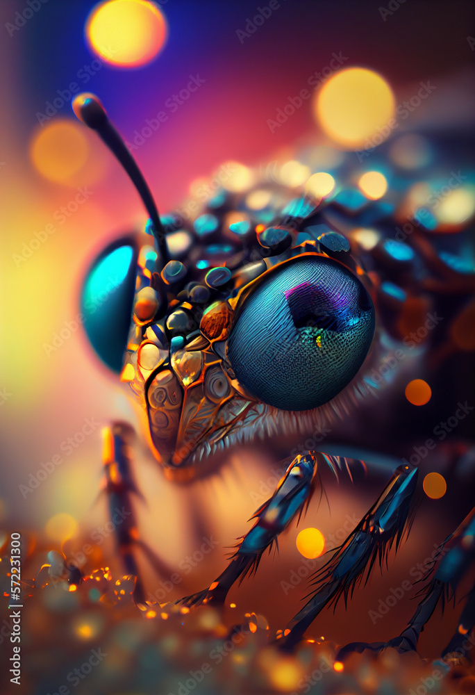Poster Beautiful abstract bug on a bright bokeh background. 