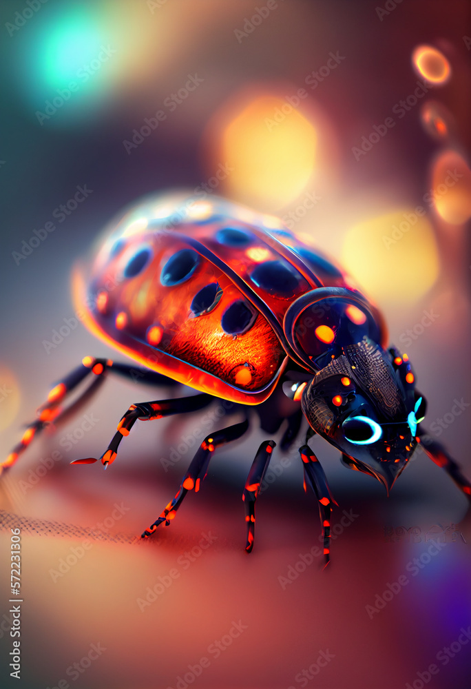 Poster Beautiful abstract bug on a bright bokeh background. 