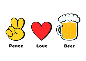 Peace, love, peace concept print for t-shirt.Vector cartoon doodle line graphic illustration logo design. Peace sign, heart, peace print for poster, t-shirt, logo concept