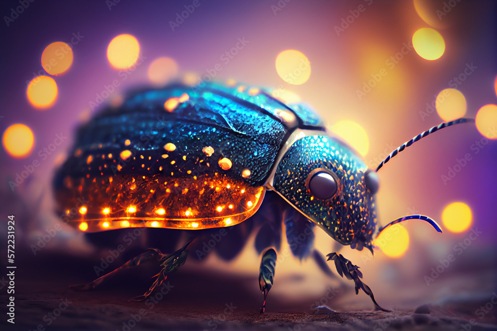 Poster Beautiful abstract bug on a bright bokeh background. 