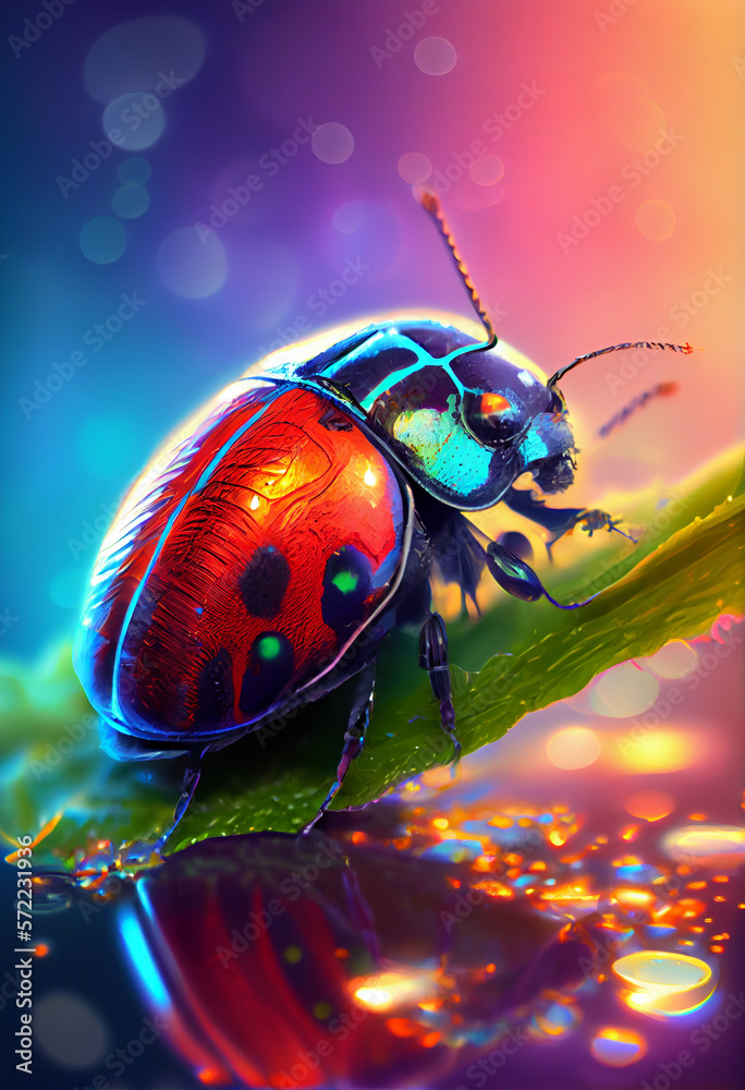 Poster Beautiful abstract bug on a bright bokeh background. 