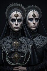 Fototapeta na wymiar Twin nuns of terror. Generative ai. 