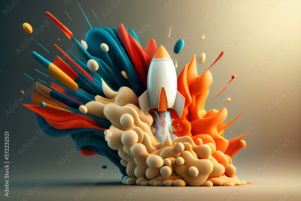 Aufkleber beautiful abstract illustrations on a bokeh background, a toy rocket launches from the books and beg