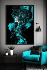 Surreal black and turquoise artwork. Generative ai.