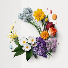 Variety of beautiful spring flowers with blank space to place text.