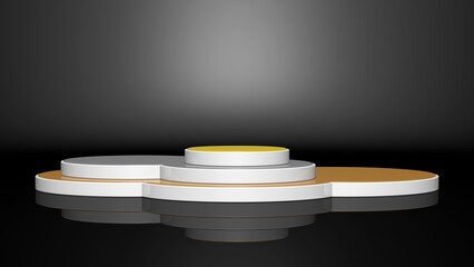 Gold, Silber, Bronzepodest vor einem dunklen Hintergrund