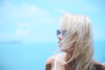 portrait of a beautiful blonde girl in thailand