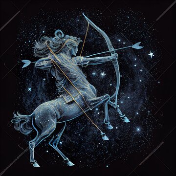 Zodiac sign Sagittarius, starry night, highly detailed, dark smooth background AI Generated