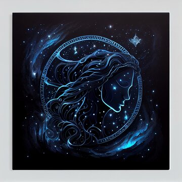 AI Image Constellations Beautiful Drawing, Black Background, Astrology,  Aquarius, The Water Bearer 3710183016