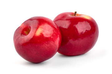 Shiny red apples, isolated on white background.