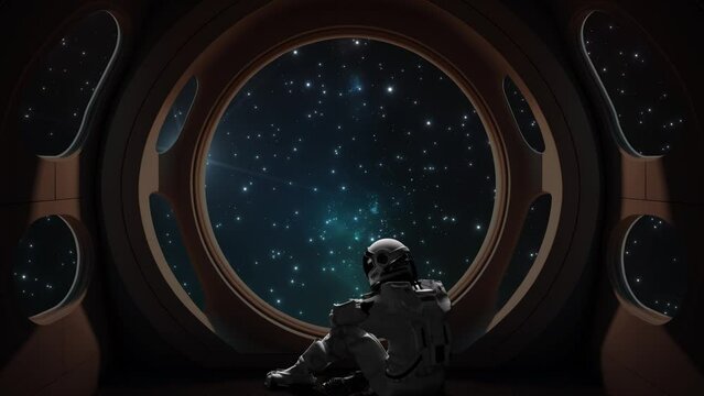 Loop 4K animation of an astronaut on a Starship Cockpit. satisfying video.