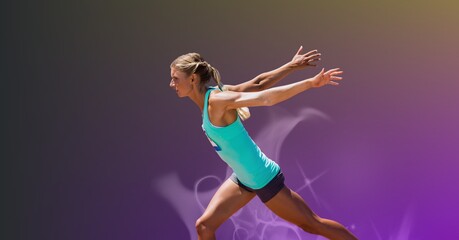 Composition of fit caucasian woman running with copy space