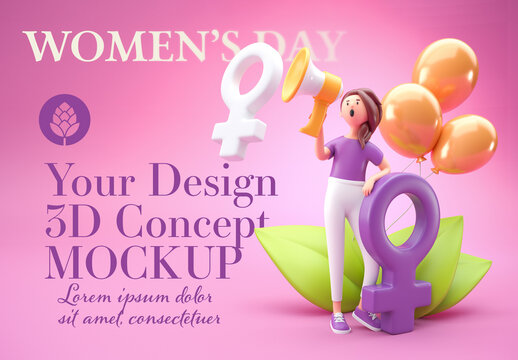 International Women's Day Womand with Megaphone Mockup