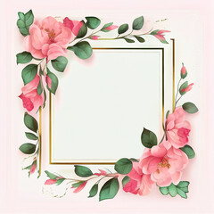 Valentine's Day Frame Decorated with Pink Watercolor Flowers. Elegant Rectangle Design with copy-space Generative AI