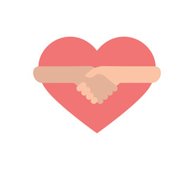 Vector symbol of shaking hands in the background of a red heart. Isolated on white background.