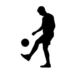 silhouette of a soccer player when playing ball with transparent background