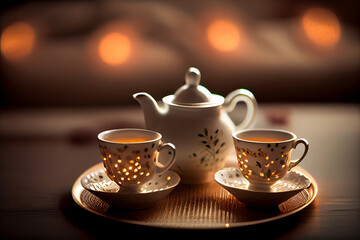 Fototapeta premium a white vintage teaset made with Generative AI