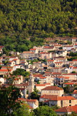Obraz premium Aerial view of Blato, small picturesque town on island Korcula, Croatia.
