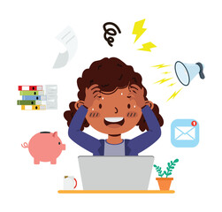 african girl Young stressed woman worker in office tired