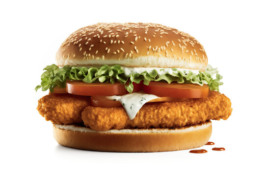 Chicken Burger on a Transparent Background - Generative AI