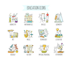 School subjects icons with education equipment