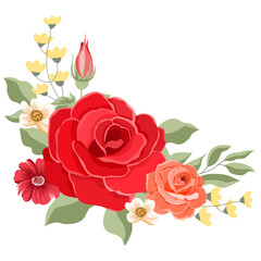 florals include roses , hibiscus , leaves and spring for decoration , wedding , design